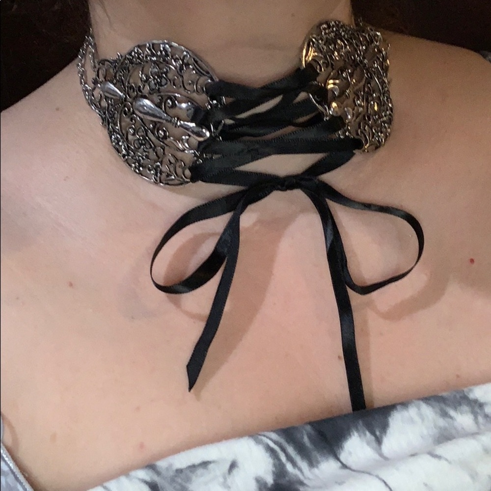 Black and silver tie up choker